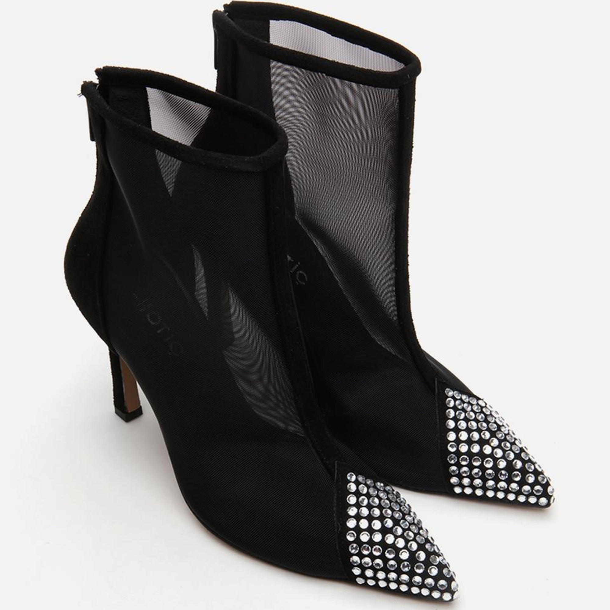 Kadın Siyah Tül/Taş Detaylı Topuklu Bot