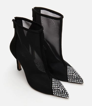  Kadın Siyah Tül/Taş Detaylı Topuklu Bot