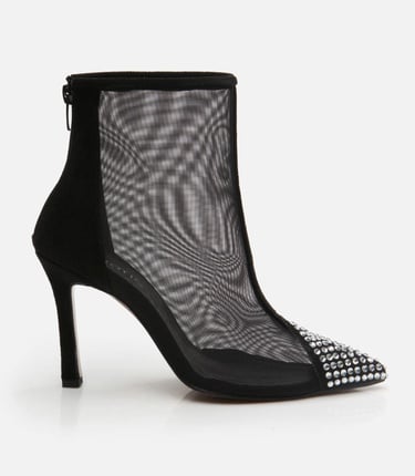  Kadın Siyah Tül/Taş Detaylı Topuklu Bot