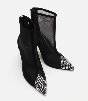  Kadın Siyah Tül/Taş Detaylı Topuklu Bot