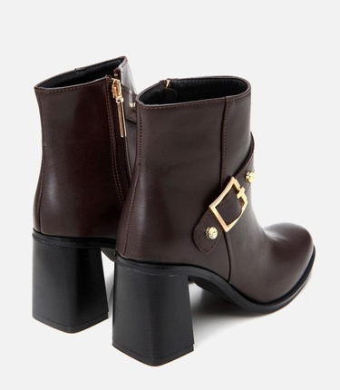  Kadın Kahverengi  Tokalı Topuklu Bot