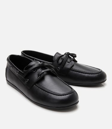  Kadın Deri Siyah Bağcıklı Günlük Loafer