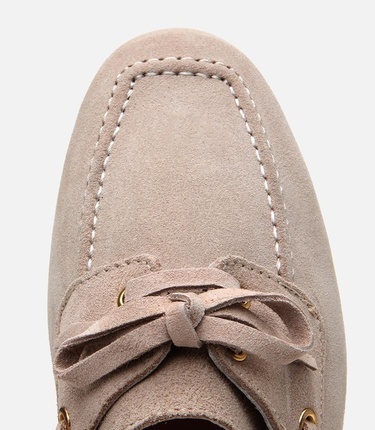  Kadın Süet Deri Bej Bağcıklı Günlük Loafer