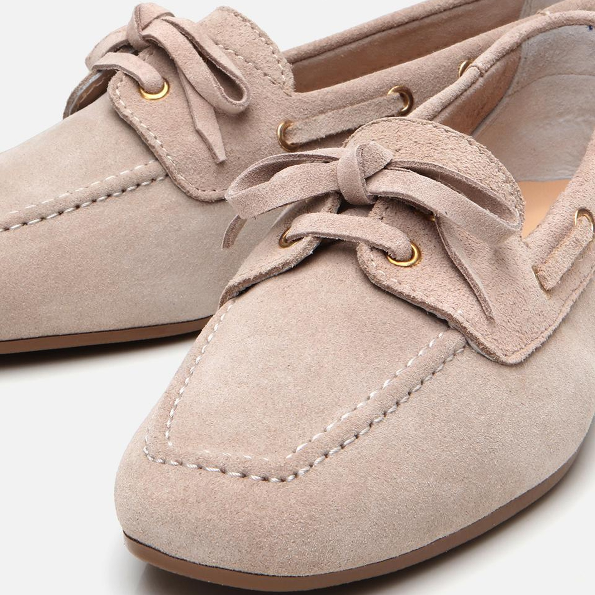 Kadın Süet Deri Bej Bağcıklı Günlük Loafer