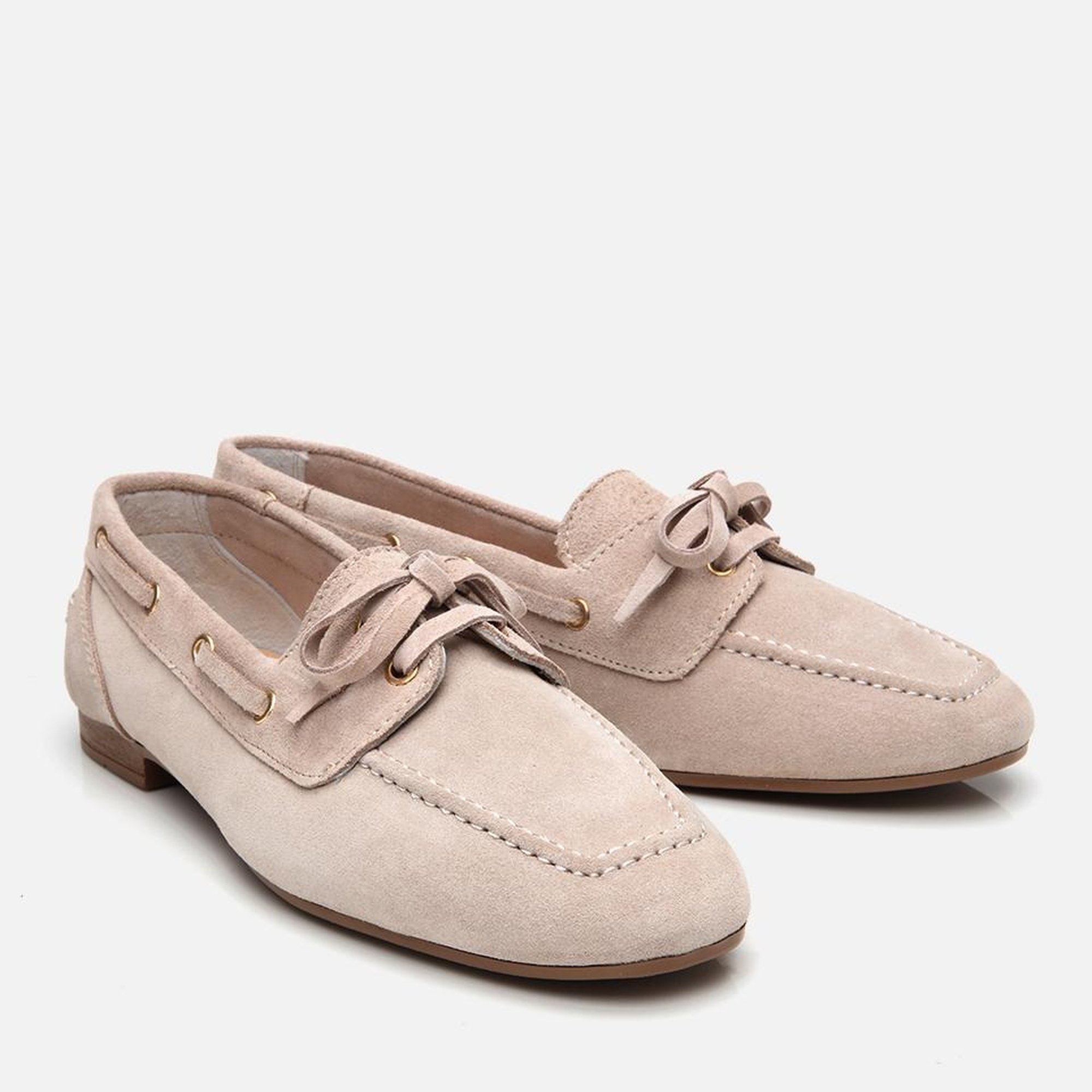 Kadın Süet Deri Bej Bağcıklı Günlük Loafer