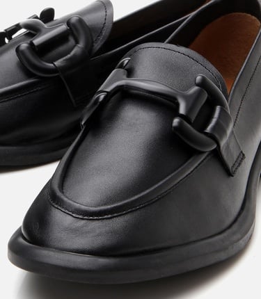  Kadın Deri Siyah Esnek Tabanlı Günlük Loafer