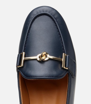  Kadın Deri Lacivert Tokalı Klasik Loafer