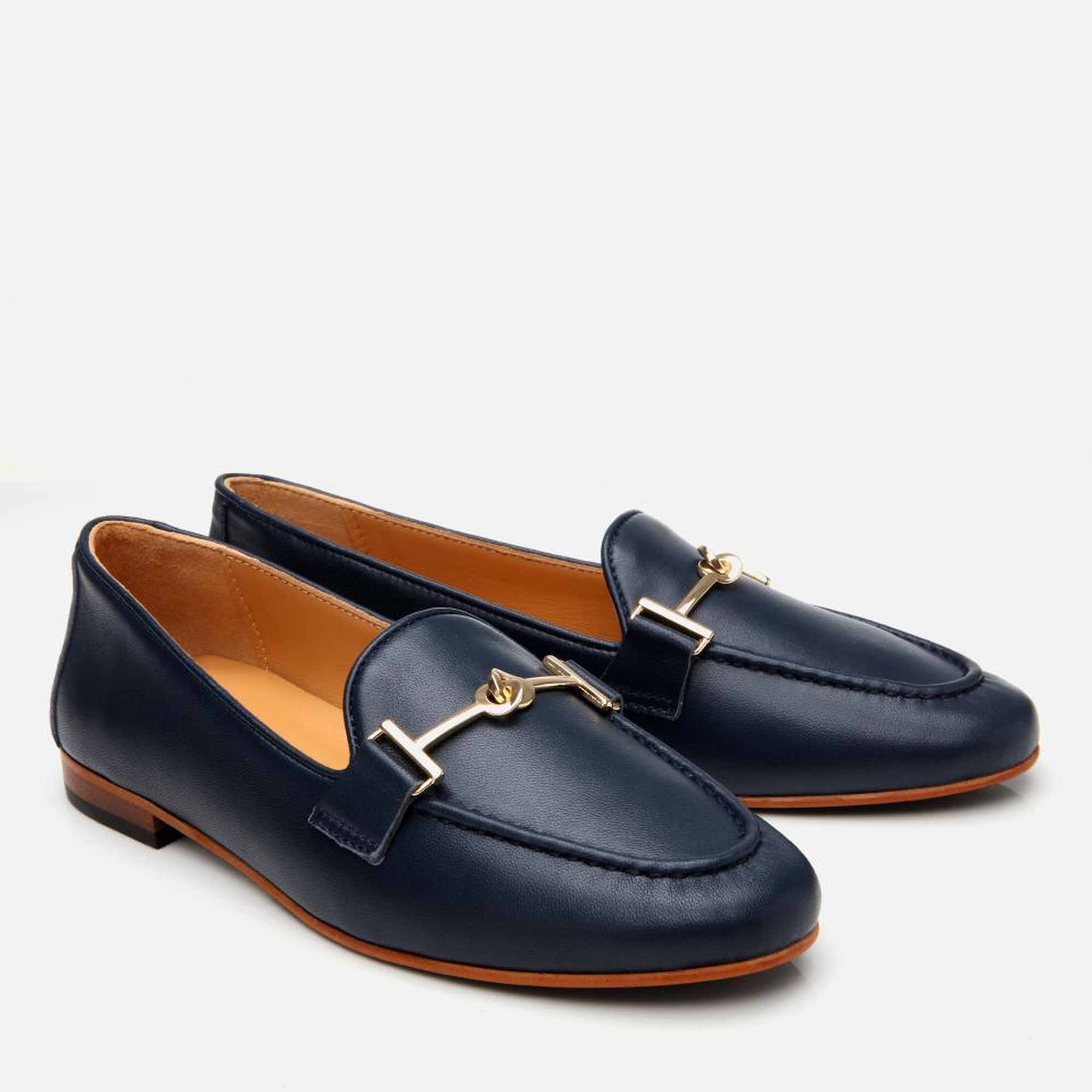 Kadın Deri Lacivert Tokalı Klasik Loafer