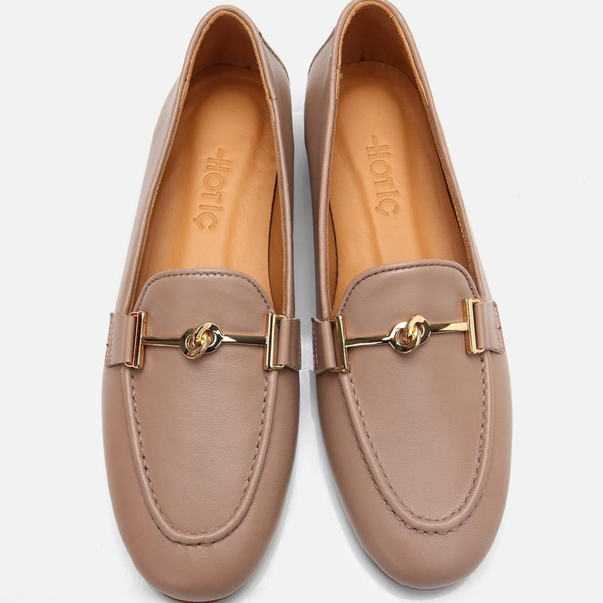 Kadın Deri Bej Tokalı Klasik Loafer