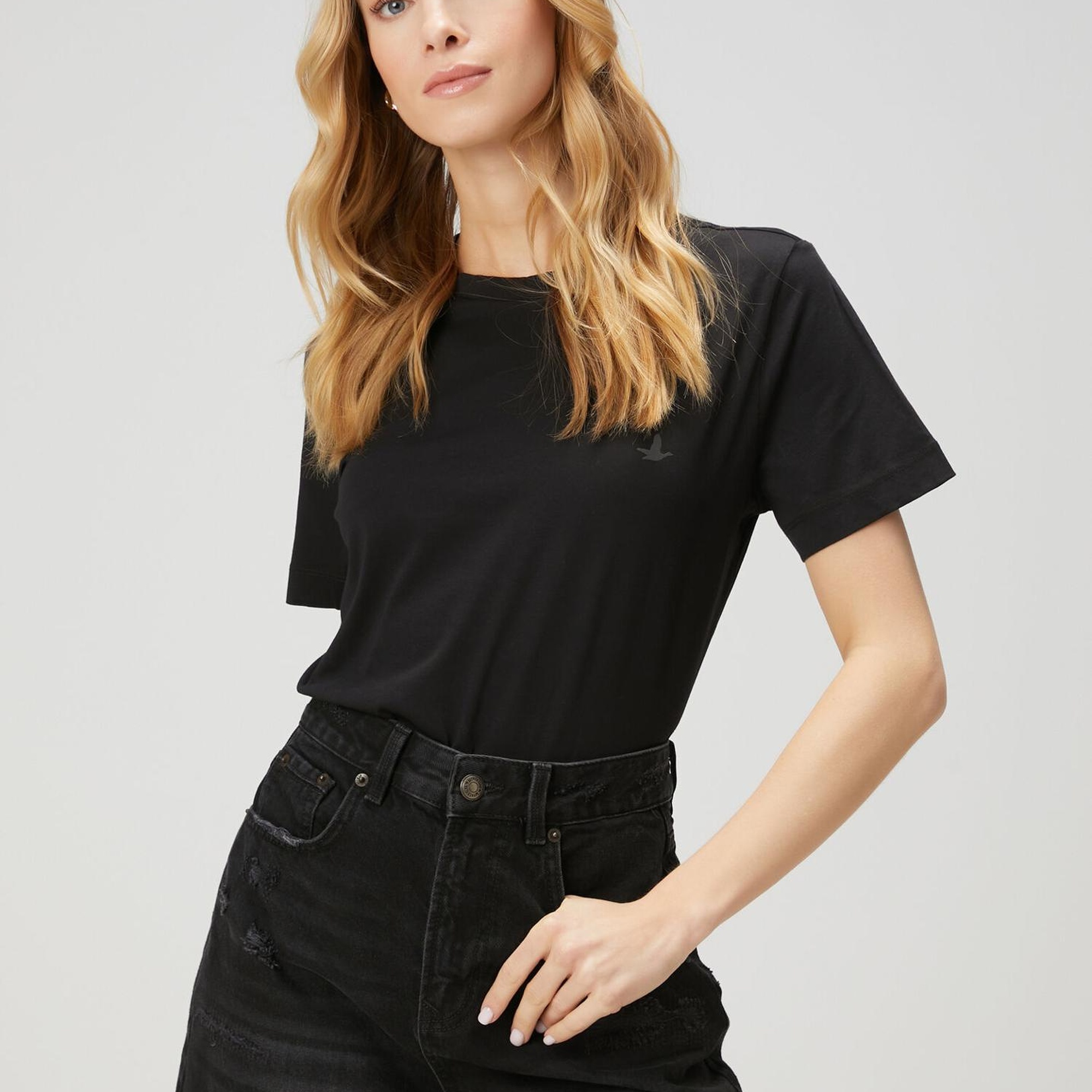 Beymen Club Kadın Siyah Logo Detaylı Basic T-shirt