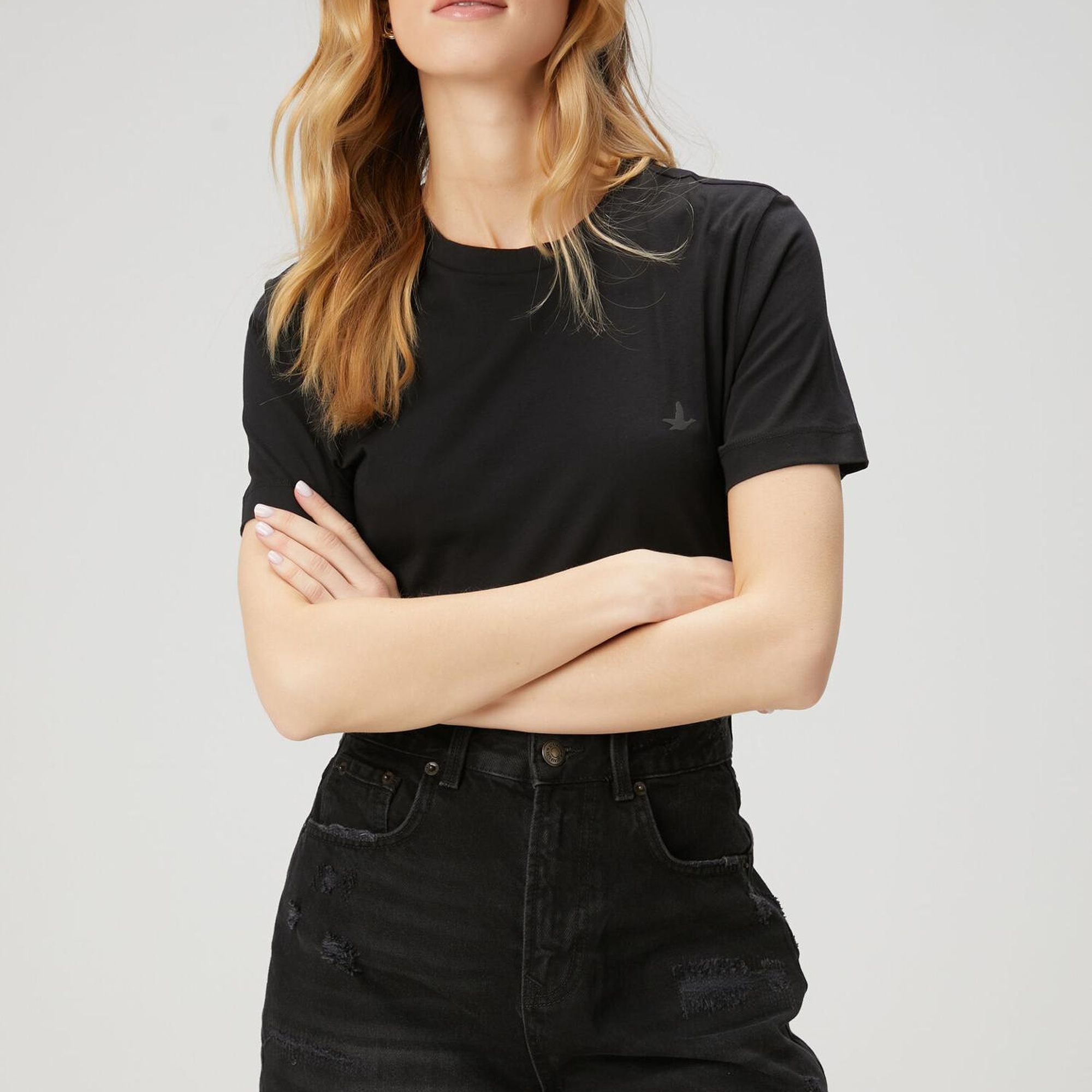 Beymen Club Kadın Siyah Logo Detaylı Basic T-shirt