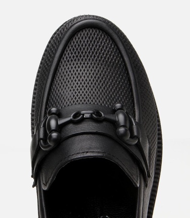  Kadın Deri Siyah Tokalı Klasik Loafer