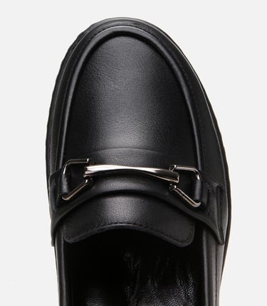  Kadın Deri Siyah Tokalı Günlük Loafer