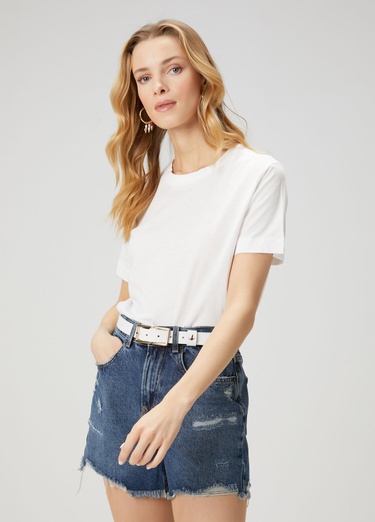  Beymen Club Kadın Kırık Beyaz Logo Detaylı Basic T-shirt