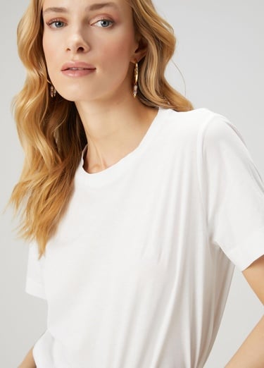  Beymen Club Kadın Kırık Beyaz Logo Detaylı Basic T-shirt