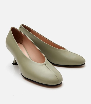  Kadın Deri Yeşil İnce Topuklu Ayakkabı