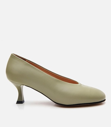  Kadın Deri Yeşil İnce Topuklu Ayakkabı