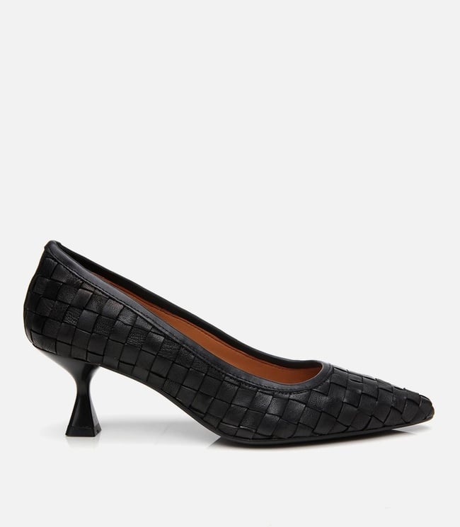  Kadın Deri Siyah Örgü Detaylı Stiletto