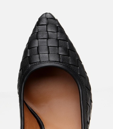  Kadın Deri Siyah Örgü Detaylı Stiletto