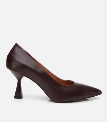  Kadın Deri Kahverengi Esnek Tabanlı Stiletto