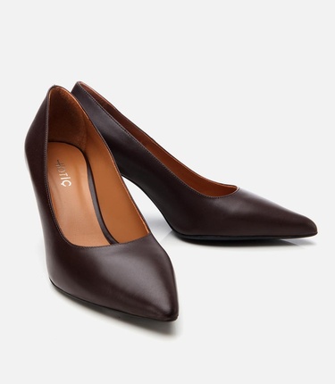  Kadın Deri Kahverengi Esnek Tabanlı Stiletto