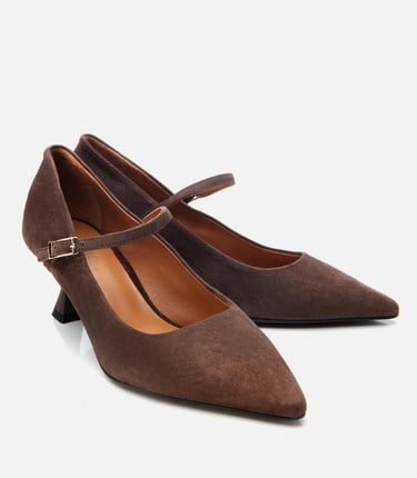  Kadın Süet Deri Kahverengi Mary Jane Stiletto