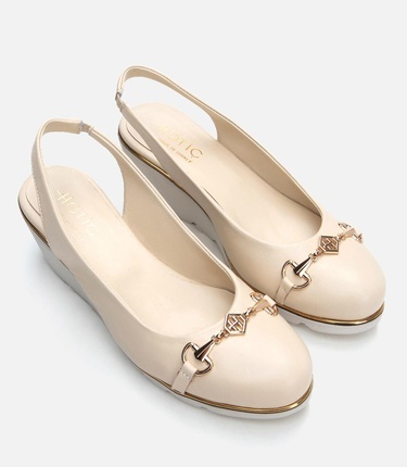  Kadın Deri Bej Kalın Topuk