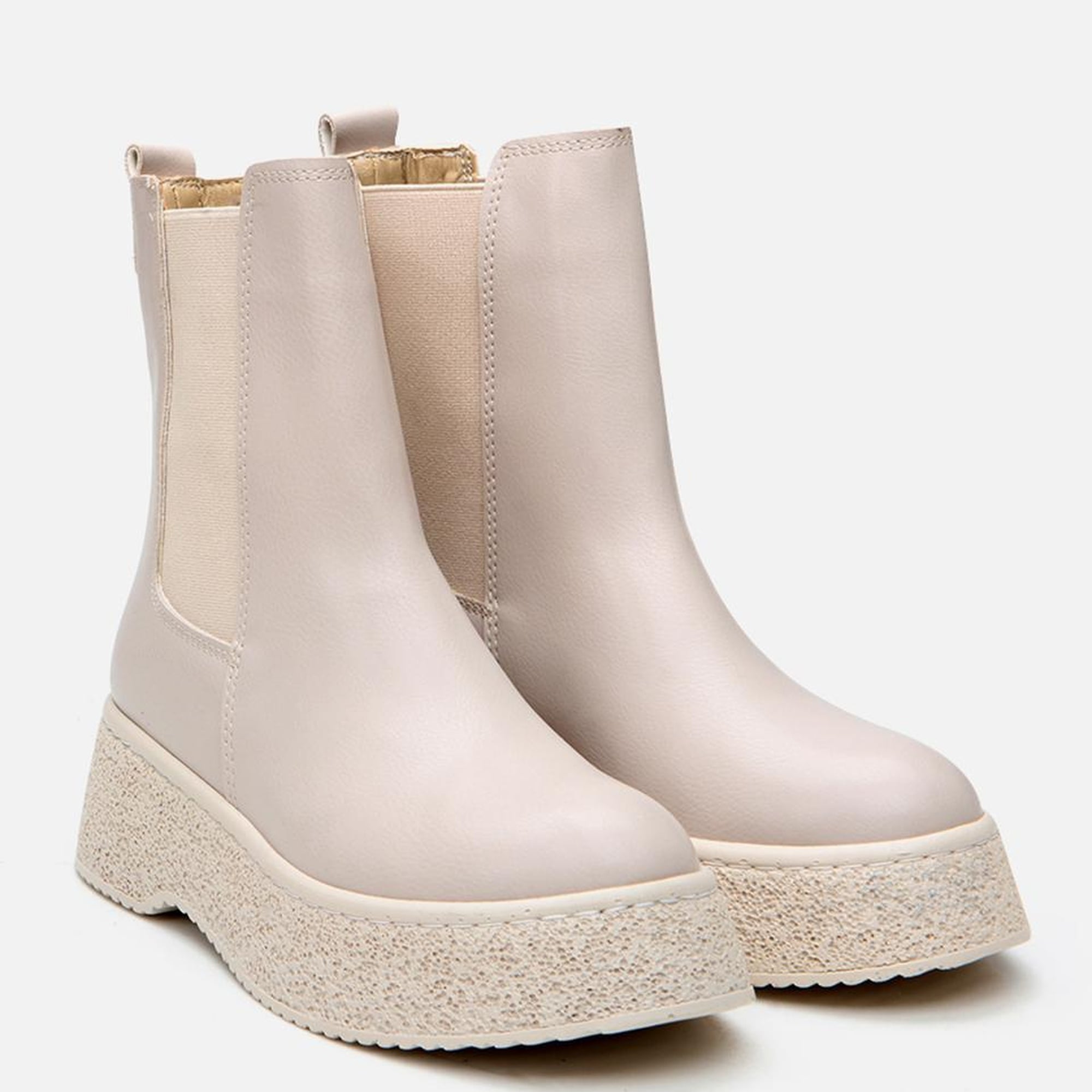 Kadın Bej Kalın Tabanlı Düz Bot