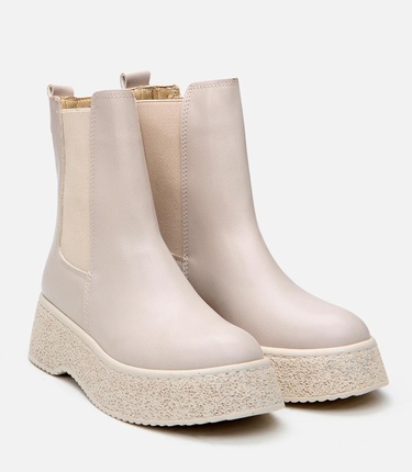  Kadın Bej Kalın Tabanlı Düz Bot