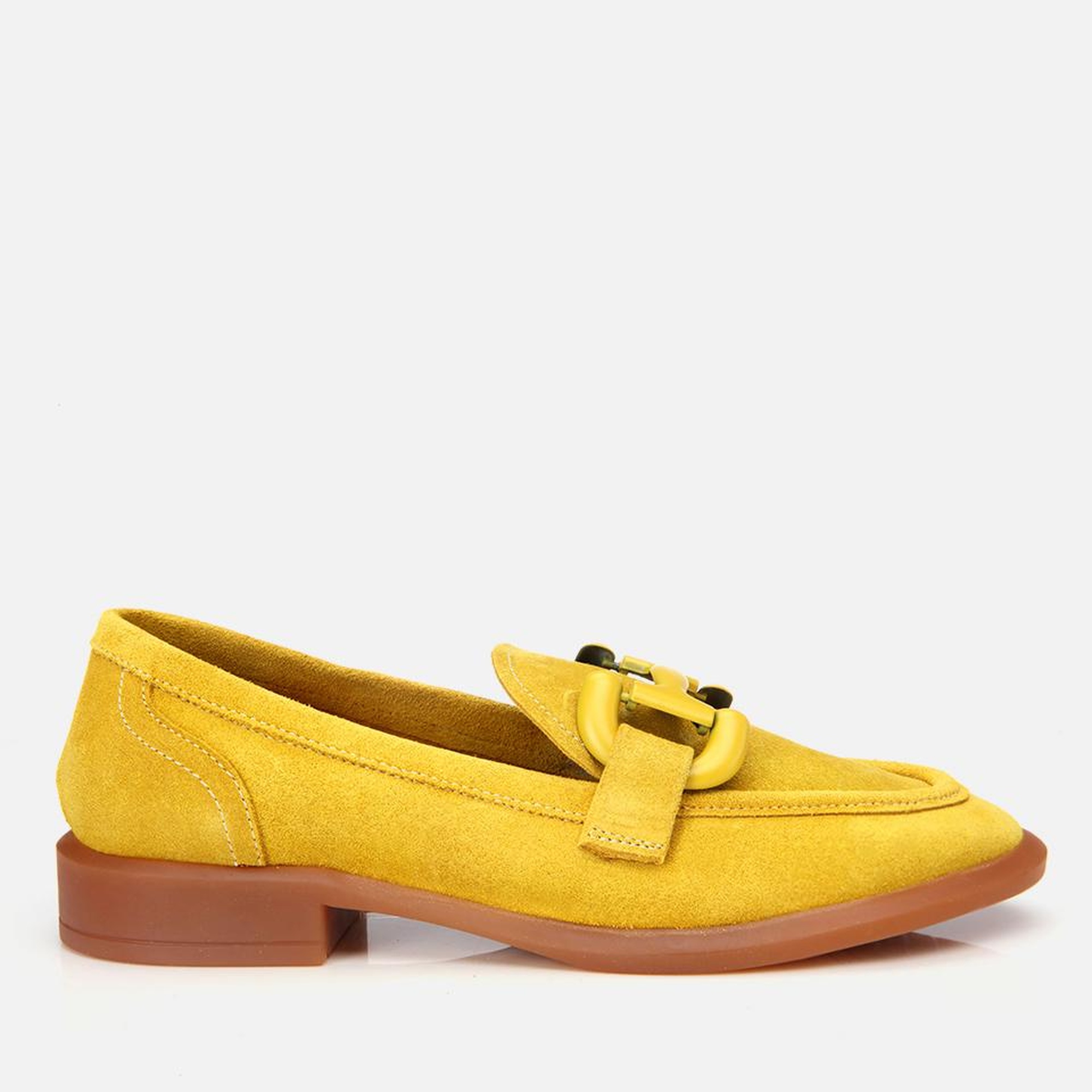 Kadın Süet Deri Sarı Esnek Tabanlı Günlük Loafer