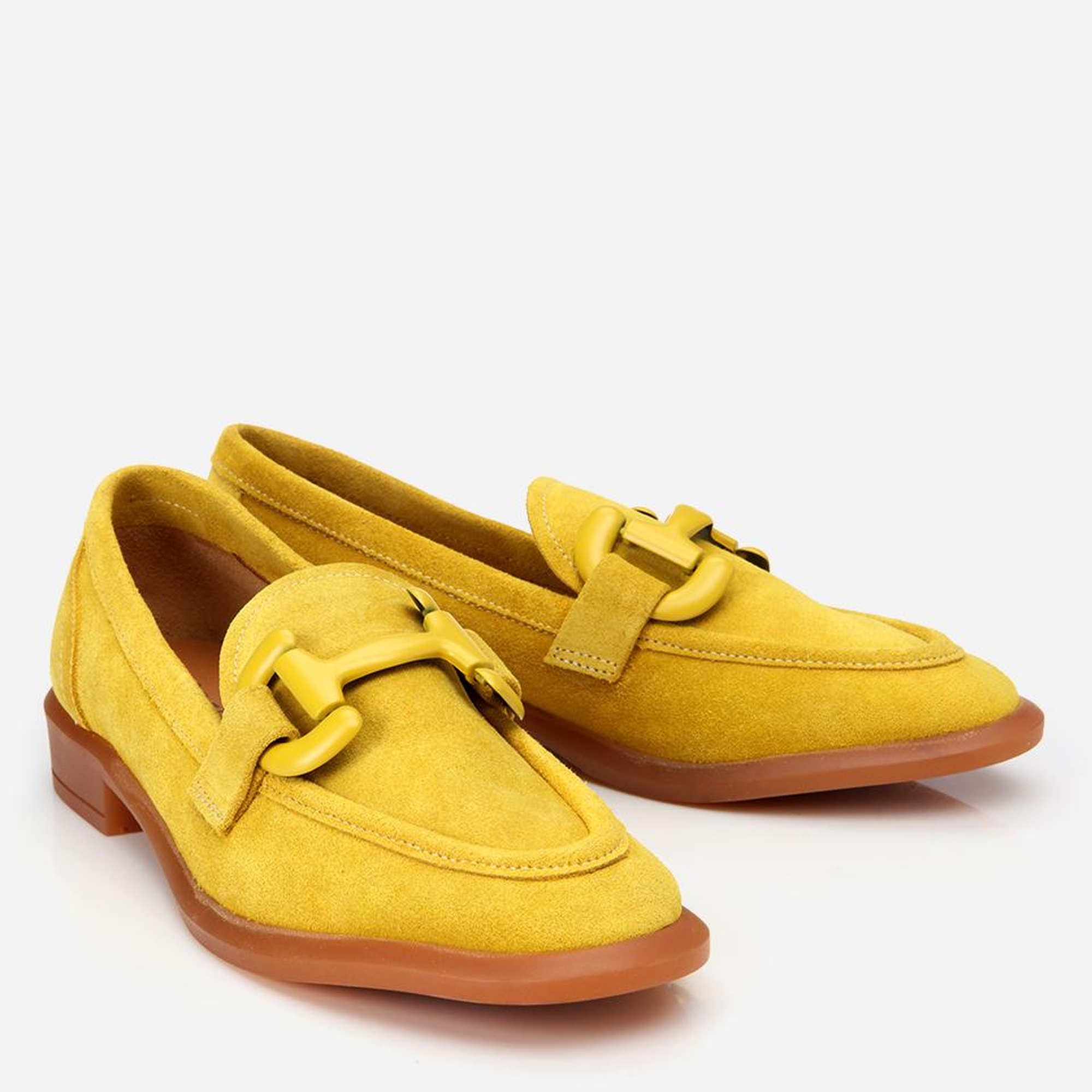 Kadın Süet Deri Sarı Esnek Tabanlı Günlük Loafer