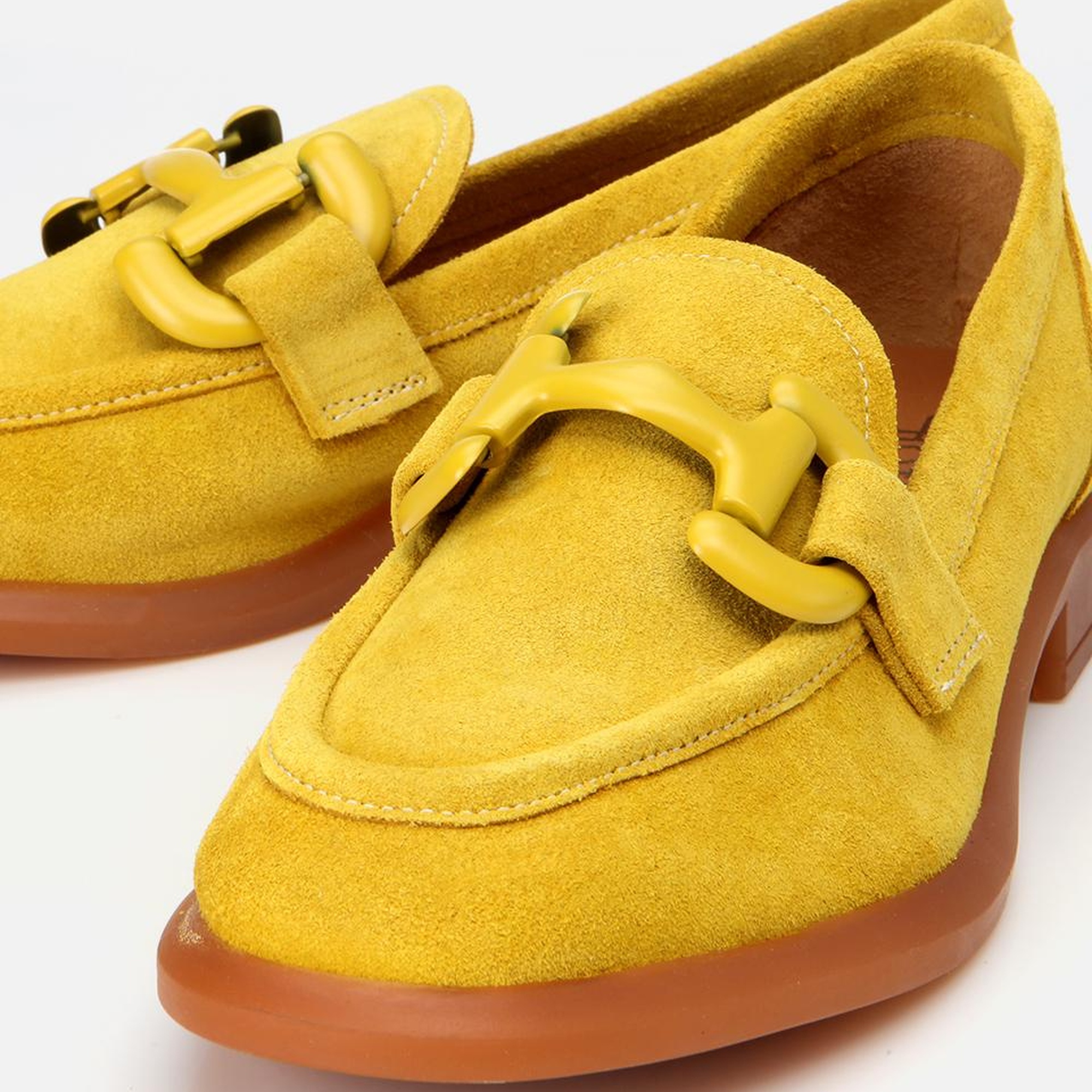 Kadın Süet Deri Sarı Esnek Tabanlı Günlük Loafer
