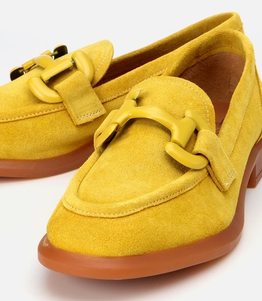  Kadın Süet Deri Sarı Esnek Tabanlı Günlük Loafer