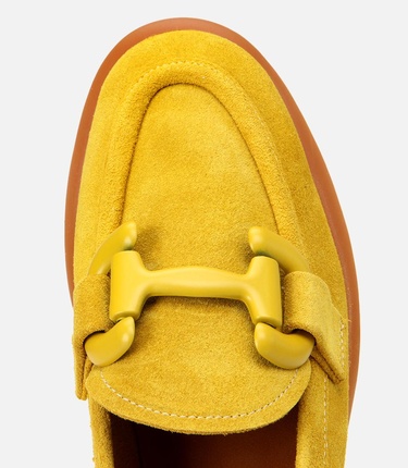  Kadın Süet Deri Sarı Esnek Tabanlı Günlük Loafer