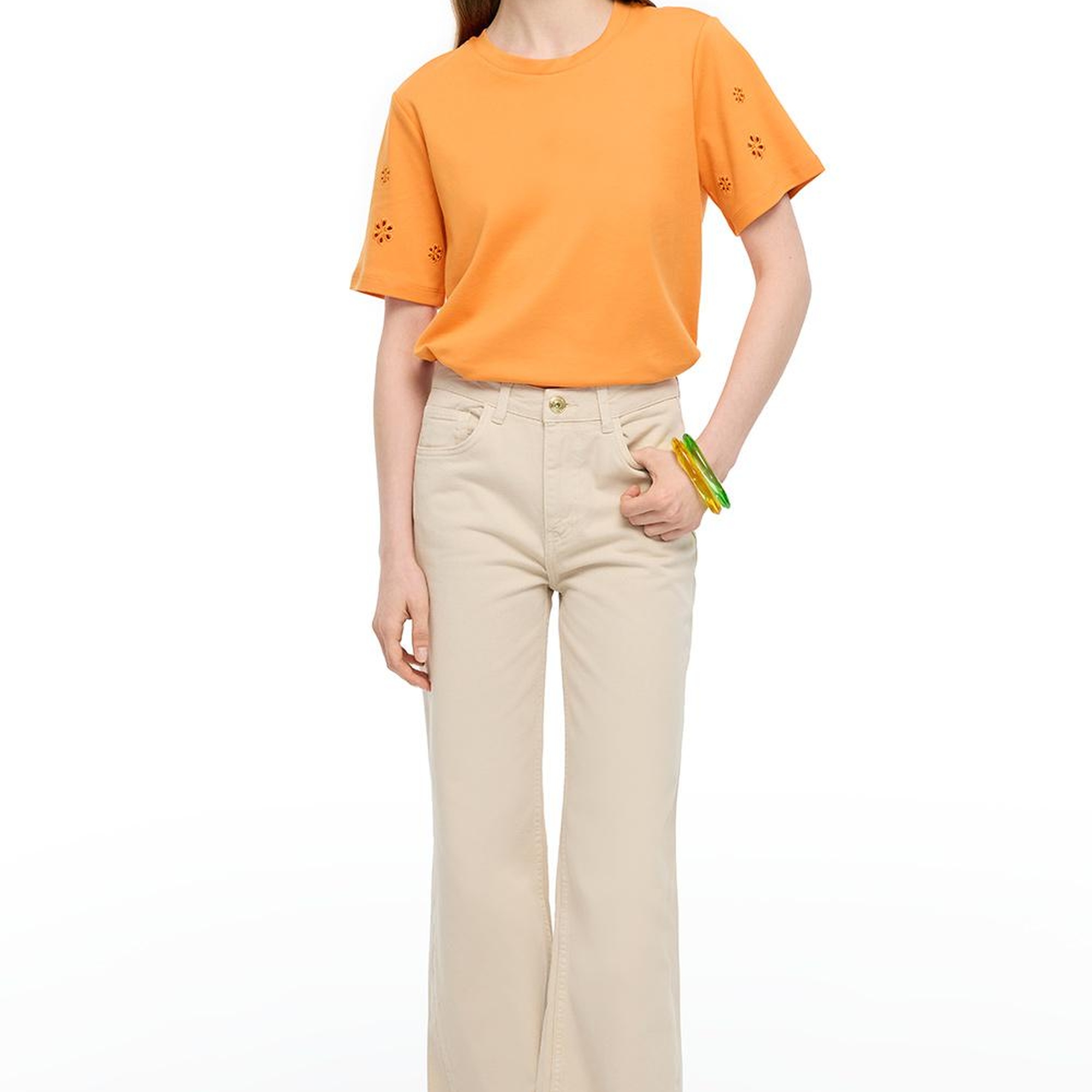 Bej Denim Rahat Kalıp Yüksek Bel Denim