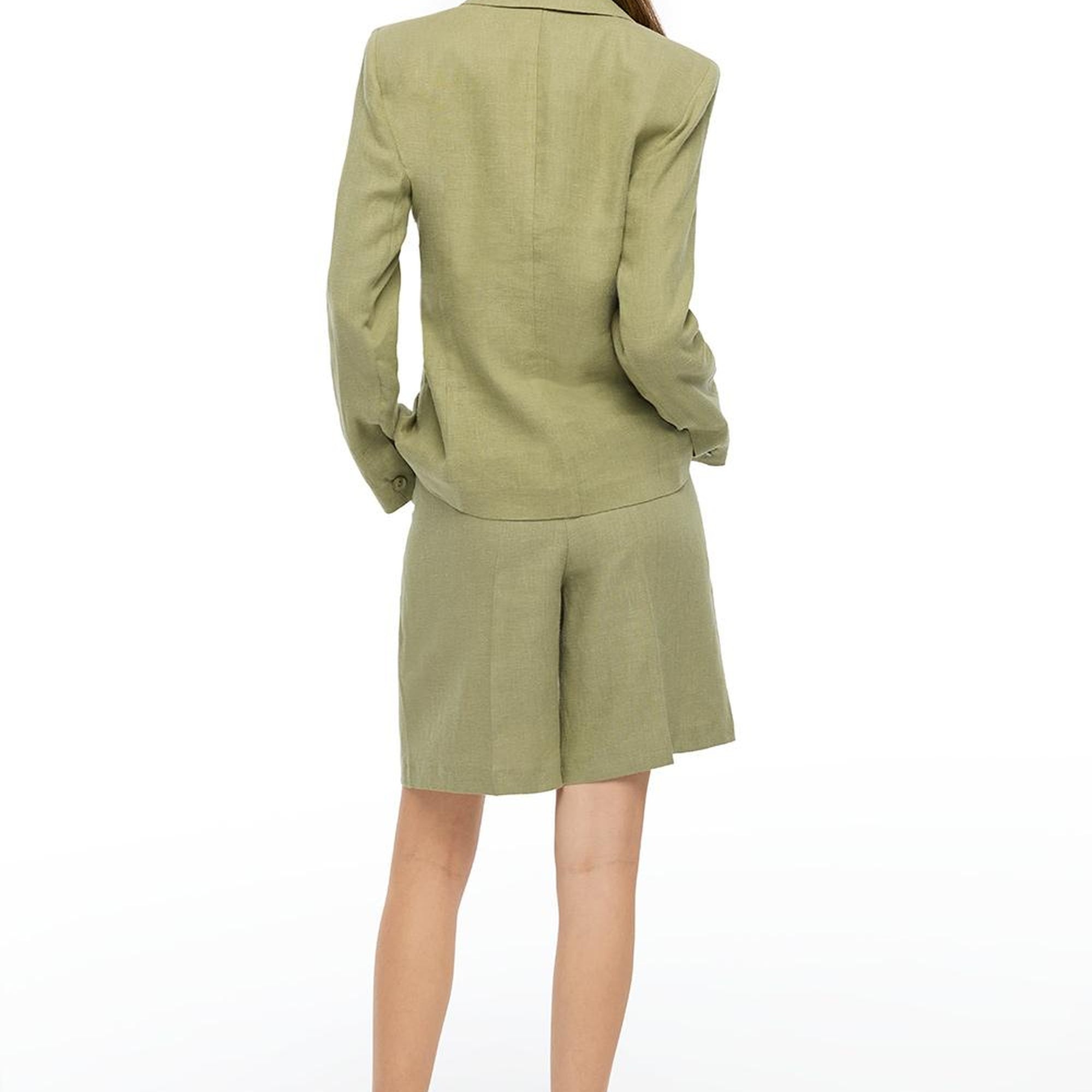 Haki Holas Regular Fit Yüksek Bel Diz Üstü Şort