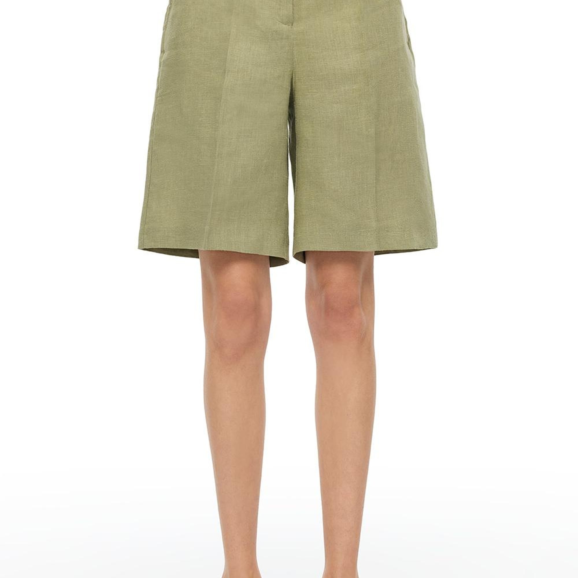 Haki Holas Regular Fit Yüksek Bel Diz Üstü Şort