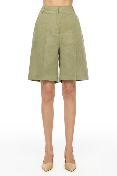  Haki Holas Regular Fit Yüksek Bel Diz Üstü Şort