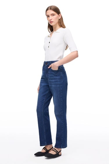  Yüksek Bel Rahat Kesim Denim Pantolon