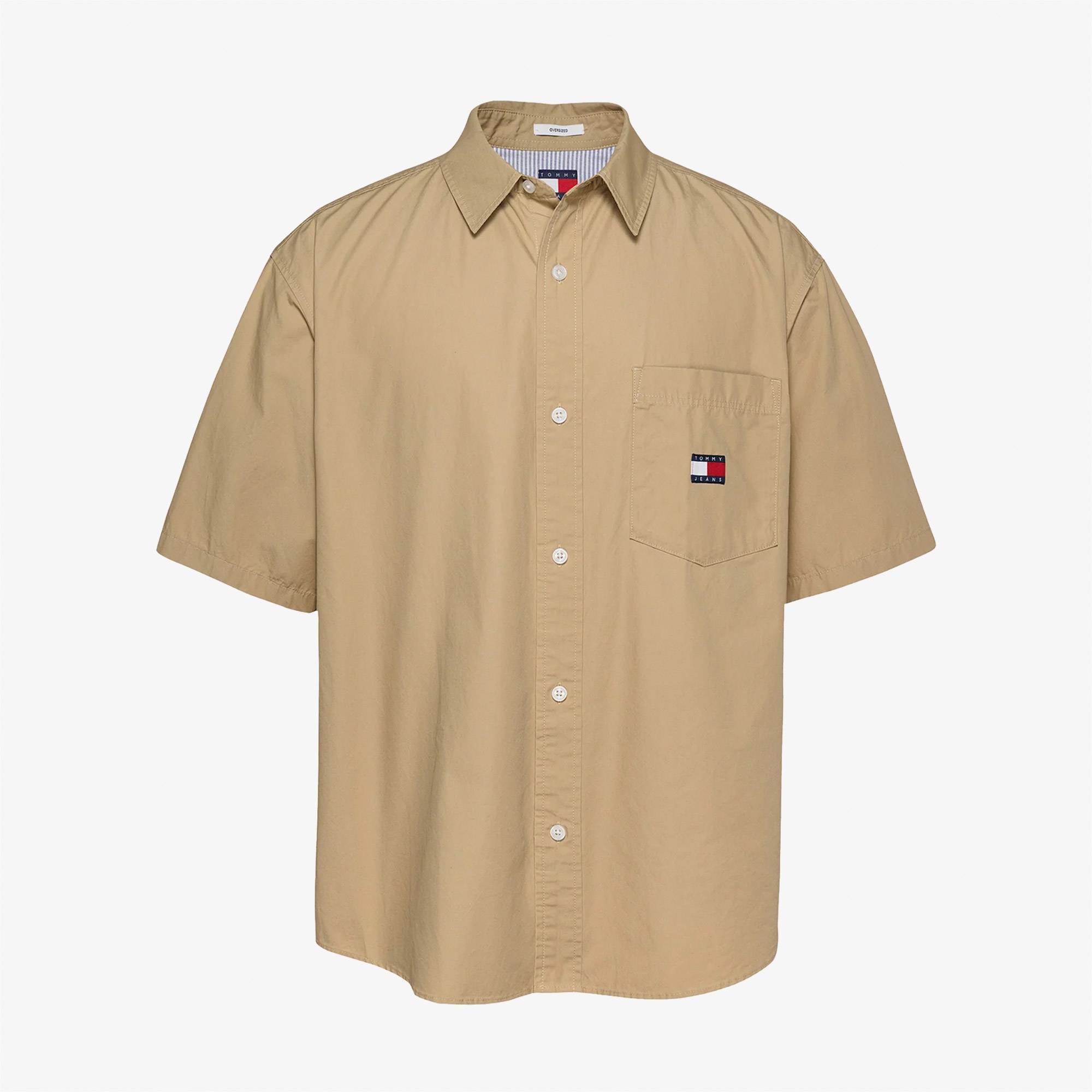 Tommy Jeans Popplin Erkek Bej Gömlek