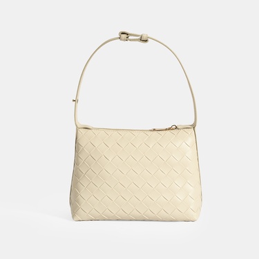  Kadın Bej Örgü Baskılı El Çantası