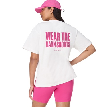  Sweaty Betty Wear The Damn Shorts Kadın Beyaz Tişört