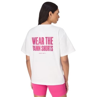  Sweaty Betty Wear The Damn Shorts Kadın Beyaz Tişört