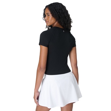  Sweaty Betty Athlete Crop Seamless Workout Kadın Siyah Fitness Tişört