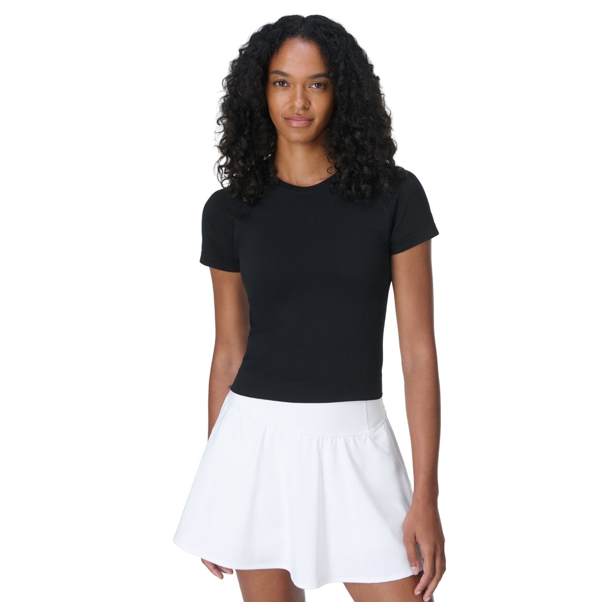 Sweaty Betty Athlete Crop Seamless Workout Kadın Siyah Fitness Tişört