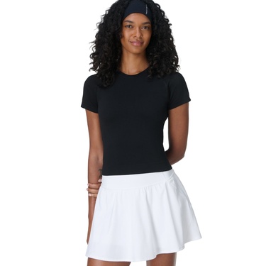  Sweaty Betty Athlete Crop Seamless Workout Kadın Siyah Fitness Tişört