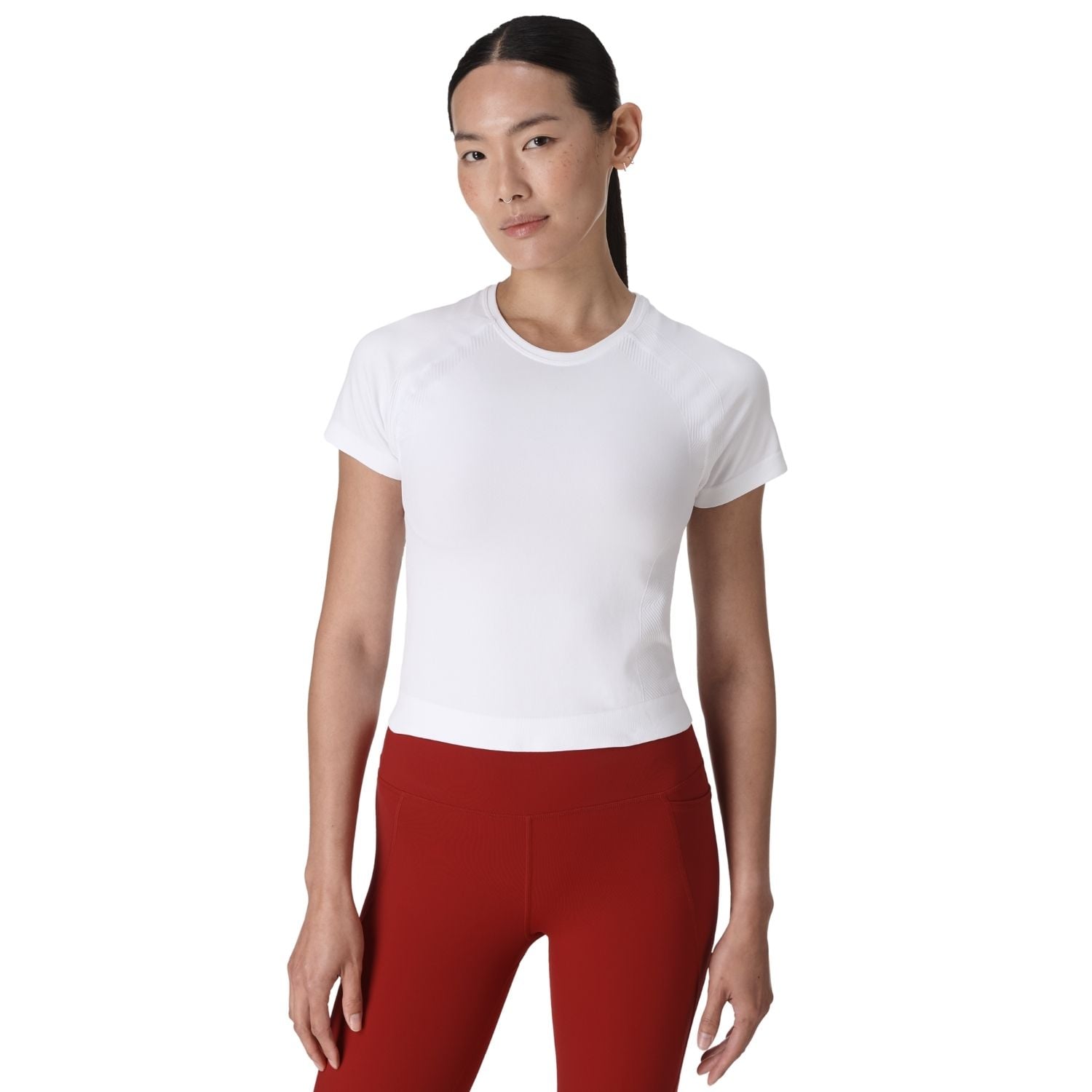  Sweaty Betty Athlete Crop Seamless Workout Kadın Beyaz Fitness Tişört