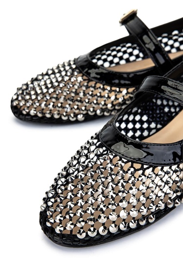  Tamer Tanca Kadın Deri & Tekstil Siyah Rugan Babet Ayakkabı