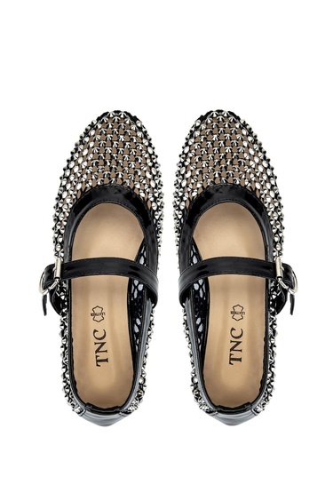  Tamer Tanca Kadın Deri & Tekstil Siyah Rugan Babet Ayakkabı