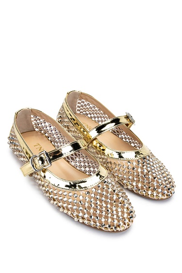  Tamer Tanca Kadın Deri & Tekstil Dore Rugan Babet Ayakkabı